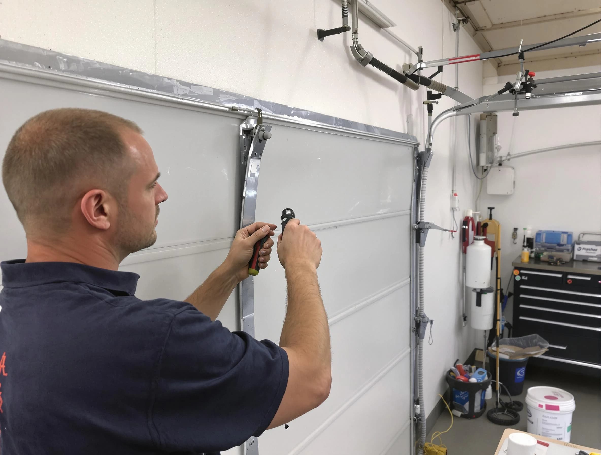 Before and after garage door dent repair by Minnetonka Garage Door Repair in Minnetonka