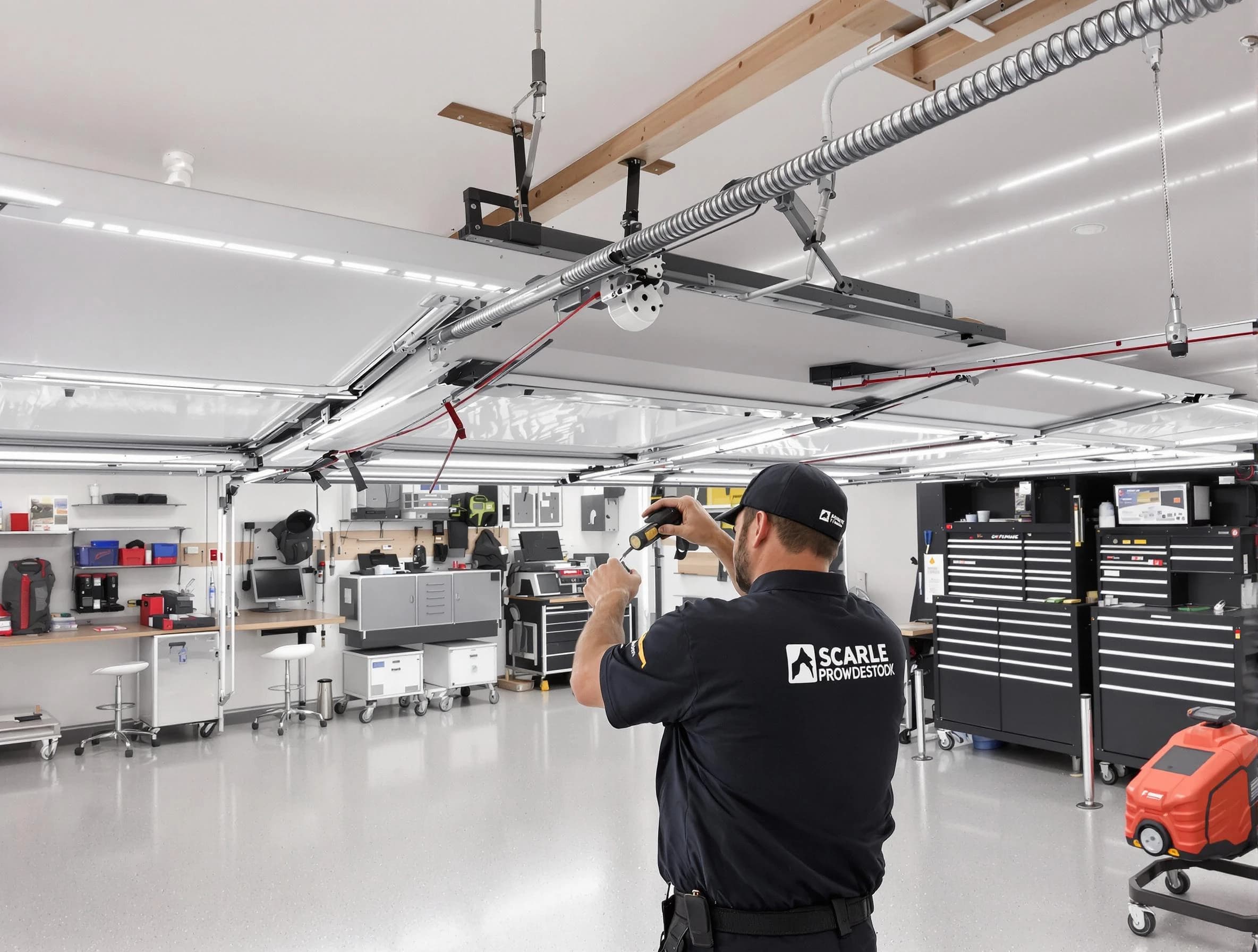 Minnetonka Garage Door Repair technician repairing overhead garage door in Minnetonka