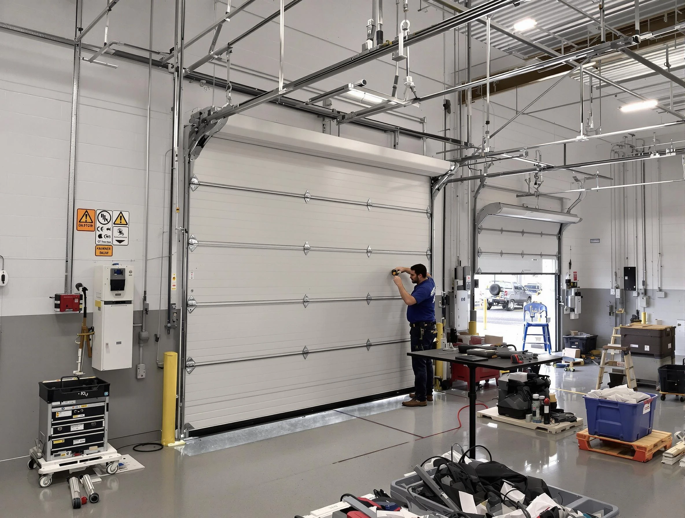 Commercial garage door repair being performed by Minnetonka Garage Door Repair expert in Minnetonka