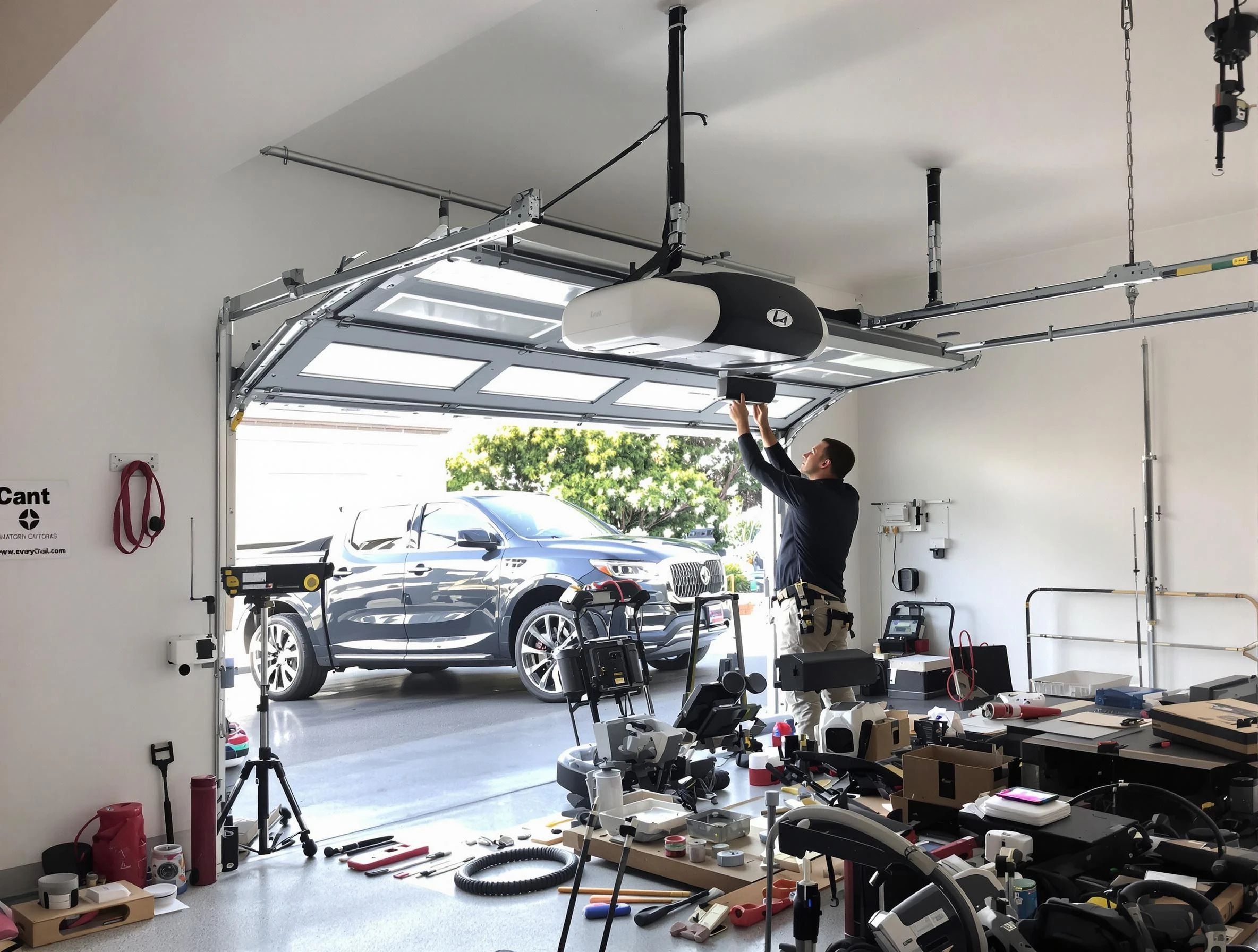 Minnetonka Garage Door Repair specialist installing smart garage door opener system in Minnetonka home