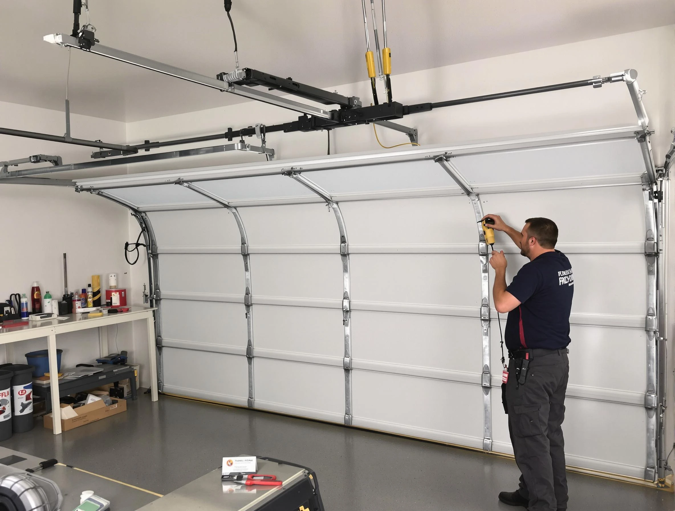 Minnetonka Garage Door Repair certified technician performing overhead door system repair in Minnetonka